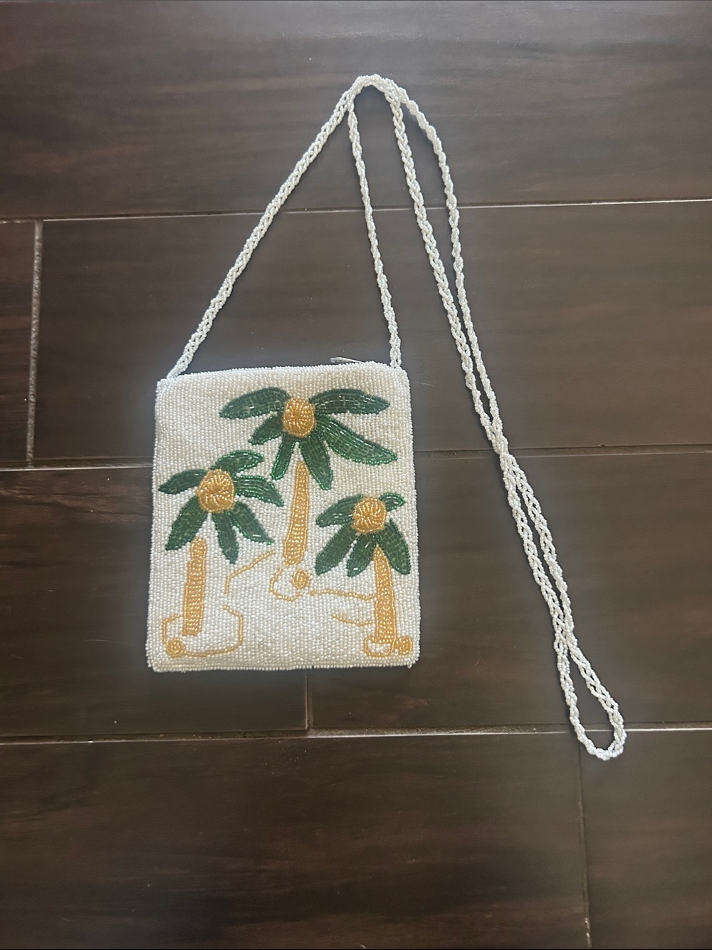 Cotton Connection Beaded Palm Tree Crossbody Bag in White and Green NWOT